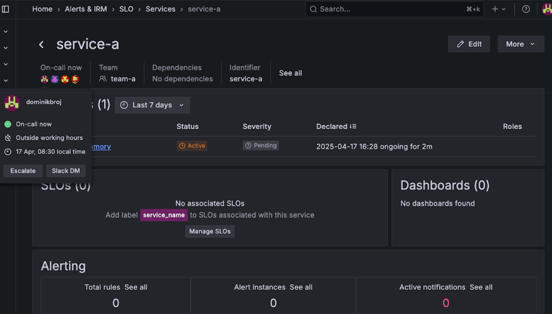 Hover over the on-call avatar to reveal who is on-call