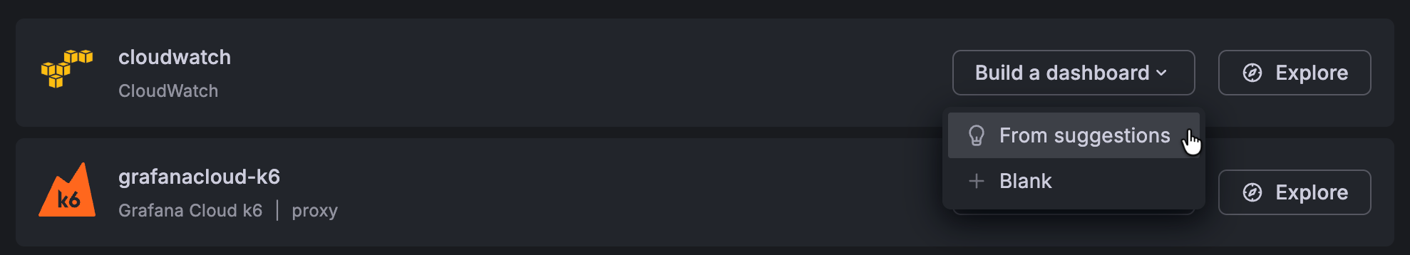 Build a dashboard drop-down list with From suggestions selected
